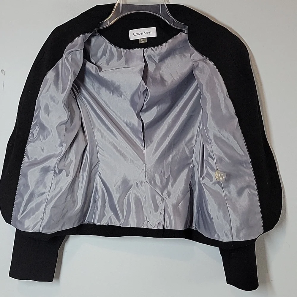 Calvin Klein Womens Solid Two Button Blazer Jacket Black